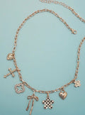 Charm Necklace- Checker Flower Heart 6